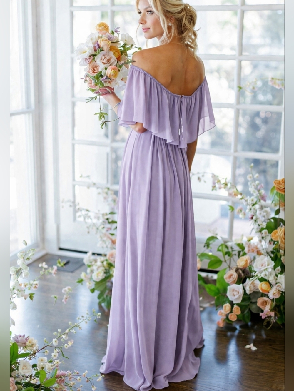 Revelry Abigail Chiffon Dress 4 Lilac Flutter Sleeve Bridesmaid Romantic Maxi